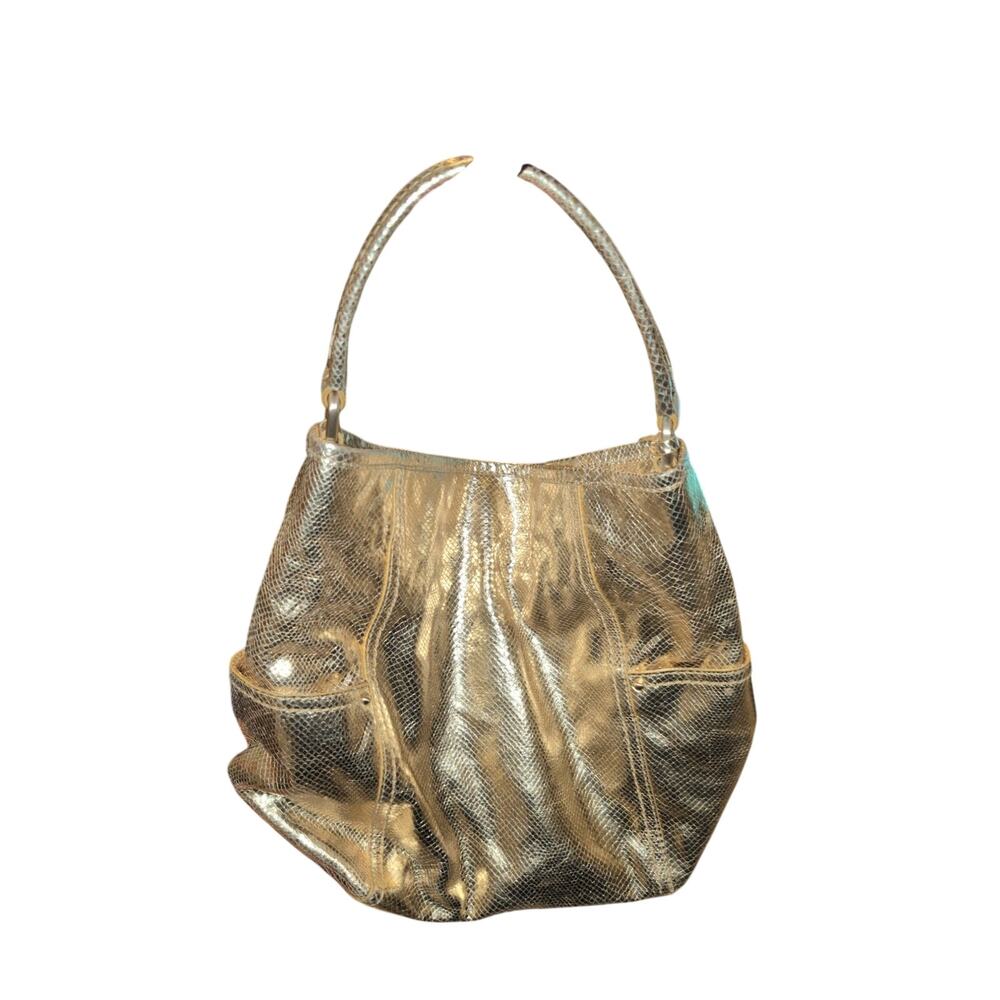 Cole Haan Gold Metallic Leather Hobo Shoulder Bag Purse - Picture 2 of 9